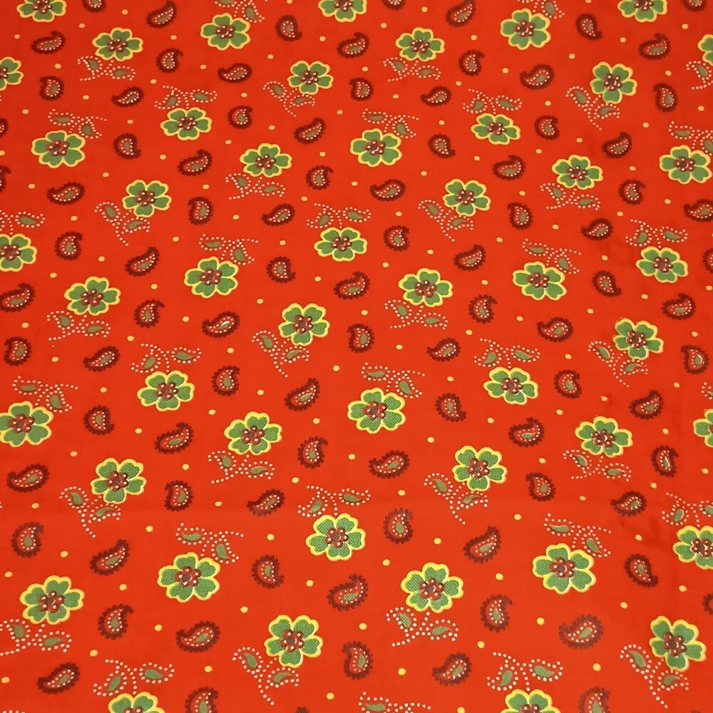 Vintage Calico AOP Floral & Paisley Fabric-2 1/3 Yds-1970-Cotton-Quilting-Clover
